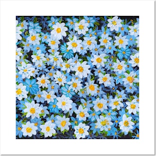 Sky Blue Blossom of Flowers Poster and Pattern - Hand-Painted Acrylic, Digitally Enhanced Posters and Art